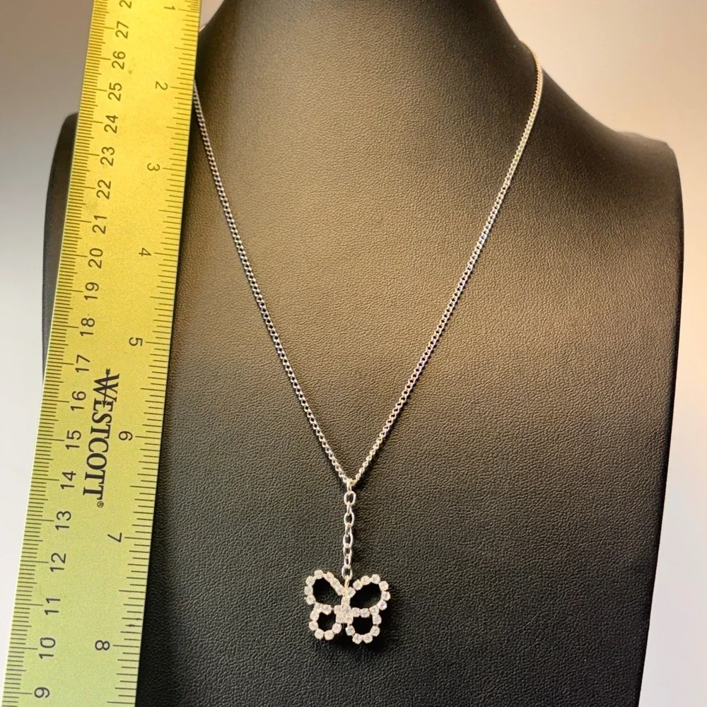 Y2K Butterfly Pendant Necklace Silver Rhinestone Fairycore Aesthetic Vintage